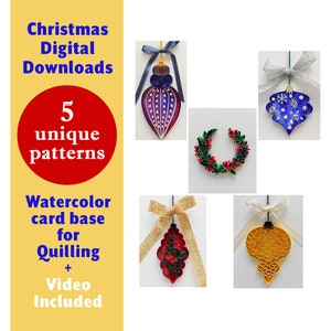 Christmas Card Paper Quilling Templates: 5 Watercolor Designs (Digital Download)