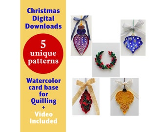 Digital Download 5 Mini Patterns Christmas Cards - Instant Download Paper Quilling Art Templates - Holidays Greetings