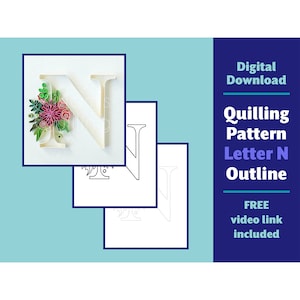 Download digital Quilling Pattern Letter N - Monograma Tipografia DIY Presente de aniversário Suprimentos - Design de esboço de modelo
