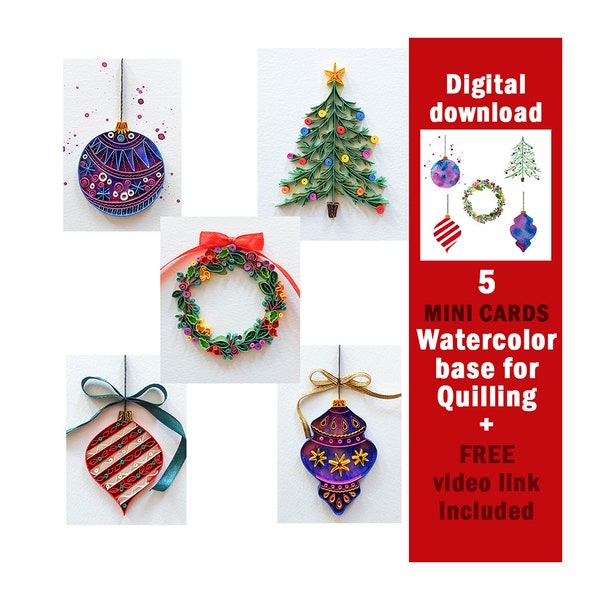 Digital Download 5 Mini Patterns Christmas Cards - Instant Download Paper Quilling Art Templates - Tree Ornaments Gifts