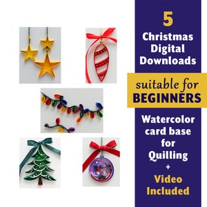 Téléchargement numérique 5 mini modèles de cartes de Noël - Modèles d'art papier Quilling à téléchargement immédiat - Cartes de voeux d'hiver