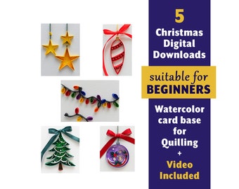 Digital Download 5 Mini Patterns Christmas Cards - Instant Download Paper Quilling Art Templates - Winter Greeting Cards