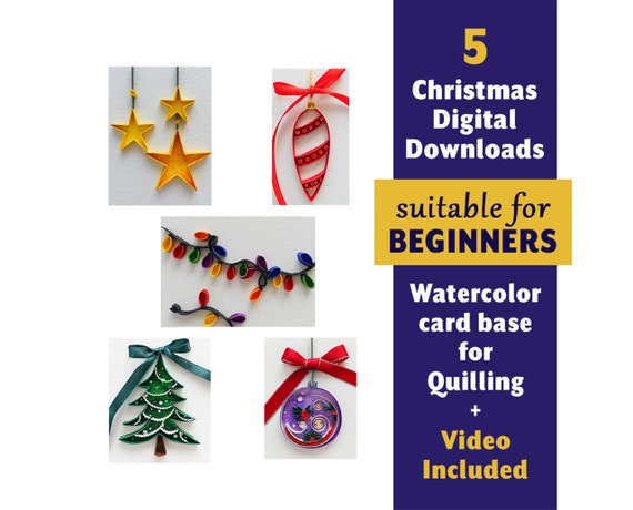 5 Christmas Card Paper Quilling Templates: Watercolor Art (Digital Download)