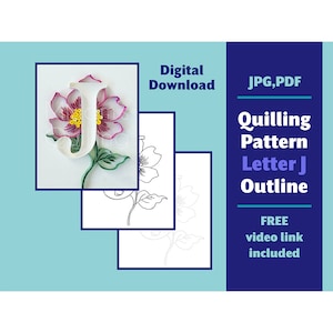 Patrón de quilling con la letra J para descargar digitalmente - Monograma tipográfico DIY - Suministros para regalos de cumpleaños - Diseño de contorno de plantilla