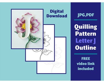 Digital Download Quilling Pattern Letter J - Monogram Typography DIY Birthday Gift Supplies - Template Outline Design