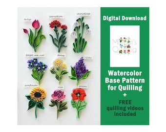 Wzór quillingu z papieru do sztuki kwiatowej: baza akwarelowa i samouczek wideo (do pobrania w wersji cyfrowej)