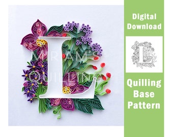 May include: Quilling pattern for the letter L, featuring a floral design with purple, green, and red paper curls. The pattern is a digital download.