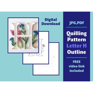 Patrón de quilling con la letra H para descargar digitalmente - Monograma tipográfico DIY - Suministros para regalos de cumpleaños - Diseño de contorno de plantilla