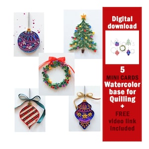 Digital Download 5 Mini Muster Weihnachtskarten - Sofortiger Download Papier Quilling Art Vorlagen - Baum Ornamente Geschenke