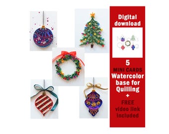 Christmas Card Paper Quilling Templates: 5 Mini Patterns (Digital Download)