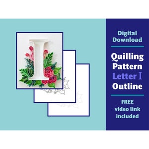 Patrón de quilling con la letra I para descargar en formato digital - Monograma tipográfico DIY - Suministros para regalos de cumpleaños - Diseño de contorno de plantilla