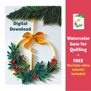 Modello per palline di Natale da scaricare digitalmente per quilling - Decorazione ad acquerello per le vacanze invernali - Base per quilling - Candela