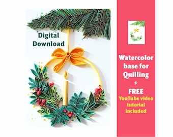 Digital Download Christmas Bauble Pattern for Quilling - Watercolor Ornament Winter Holidays - Quilling Base - Candle