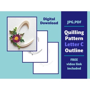 Patrón de quilling con la letra C para descargar digitalmente - Monograma tipográfico DIY - Suministros para regalos de cumpleaños - Diseño de contorno de plantilla