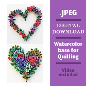 Digital Download Quilling Hearts - Watercolors Base Patterns - Valentine&#39;s Day, Wedding, Engagement, Mother
