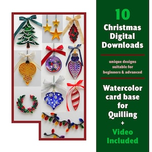 Descarga digital de 10 mini patrones de tarjetas navideñas - Descarga instantánea de plantillas de arte de quilling de papel - Adornos para árboles de regalo
