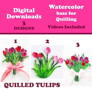 Digitale Downloads Papier Quilling Frühling Tulpen Blumenstrauß - Muster Zubehör für Karte Ostern - Jubiläum Grüße