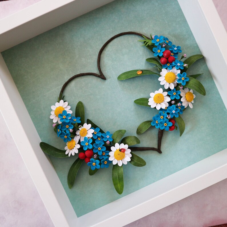 Handmade Paper Quilling Heart of Flowers Christmas Gift Mother's Day