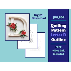 Patrón de quilling con la letra D para descargar digitalmente - Tipografía de monograma - Suministros para regalos de cumpleaños - Diseño de contorno de plantilla