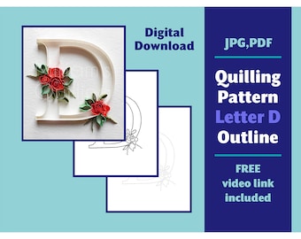 Digital Download Quilling Pattern Letter D - Monogram Typography DIY Birthday Gift Supplies - Template Outline Design