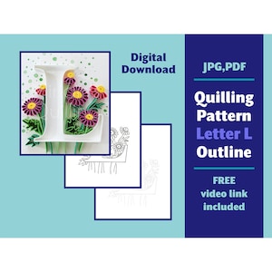 Patrón de quilling con la letra L para descargar digitalmente - Monograma tipográfico DIY - Suministros para regalos de cumpleaños - Diseño de contorno de plantilla