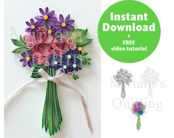 Digital Download Pattern Quilling Bouquet - Digital Print - Paper Art - Mother's Day Gift