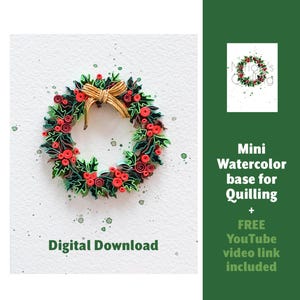 Mini ghirlanda di Natale in download digitale - Modello di quilling di carta - Base per quilling per le vacanze invernali