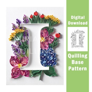 Patrón de descarga digital para tipografía de quilling con la letra "I" - Impresión digital de monograma - Arte de quilling de papel - Regalo de cumpleaños de amistad