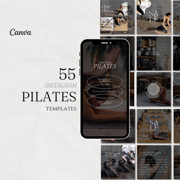 55 Pilates post templates, pilates instructor, wellness posts