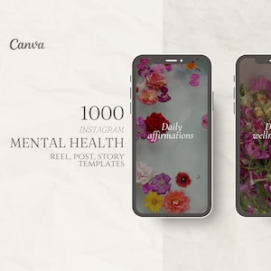 1000 Mental health templates, self-care, wellness, Instagram post, story, reel, reel covers, captions,