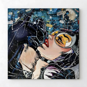 Gotham's night- Batman e catwoman - Handmade on canvas