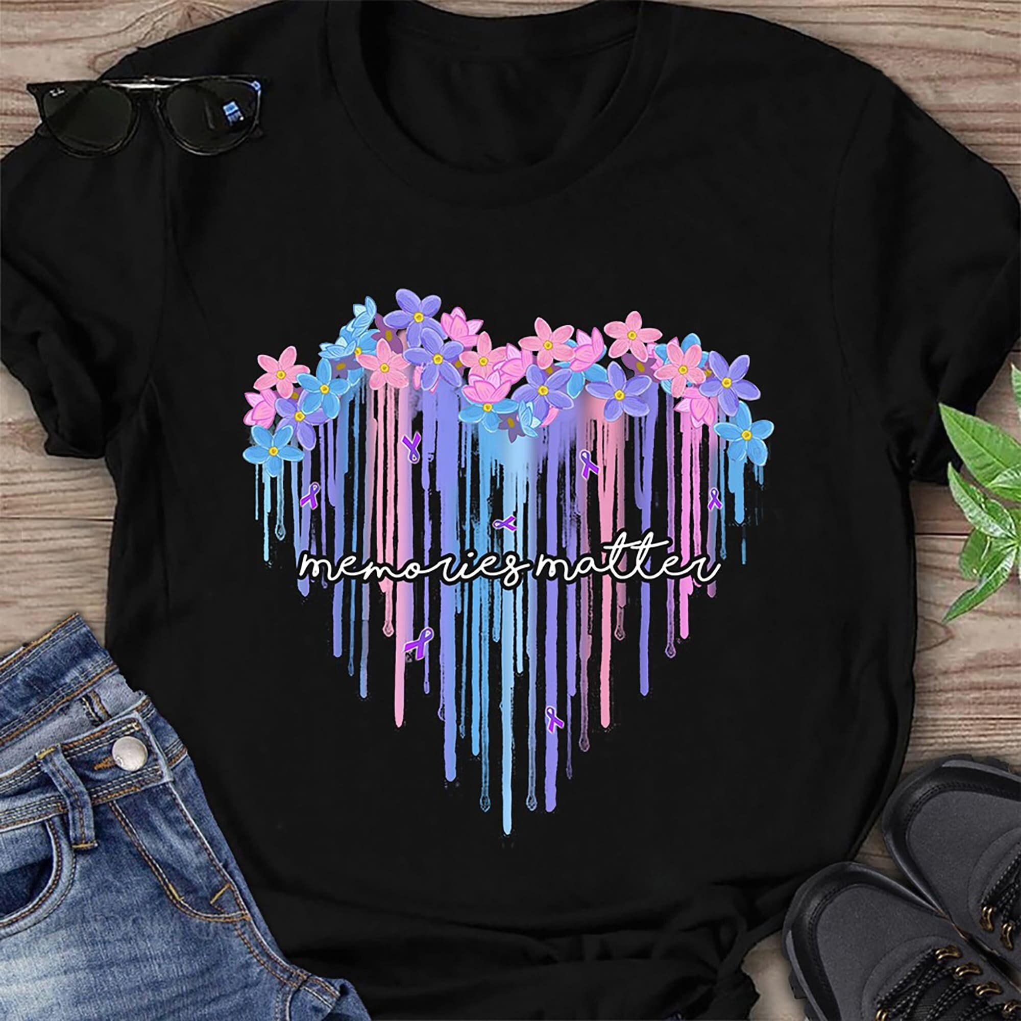 Discover Alzheimer's Memories Matter Shirt, Flowers Heart Alzheimer's Awareness