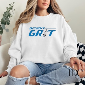 Sudadera de cuello redondo de fútbol americano Detroit Grit: sudadera vintage para el día del partido de los Lions