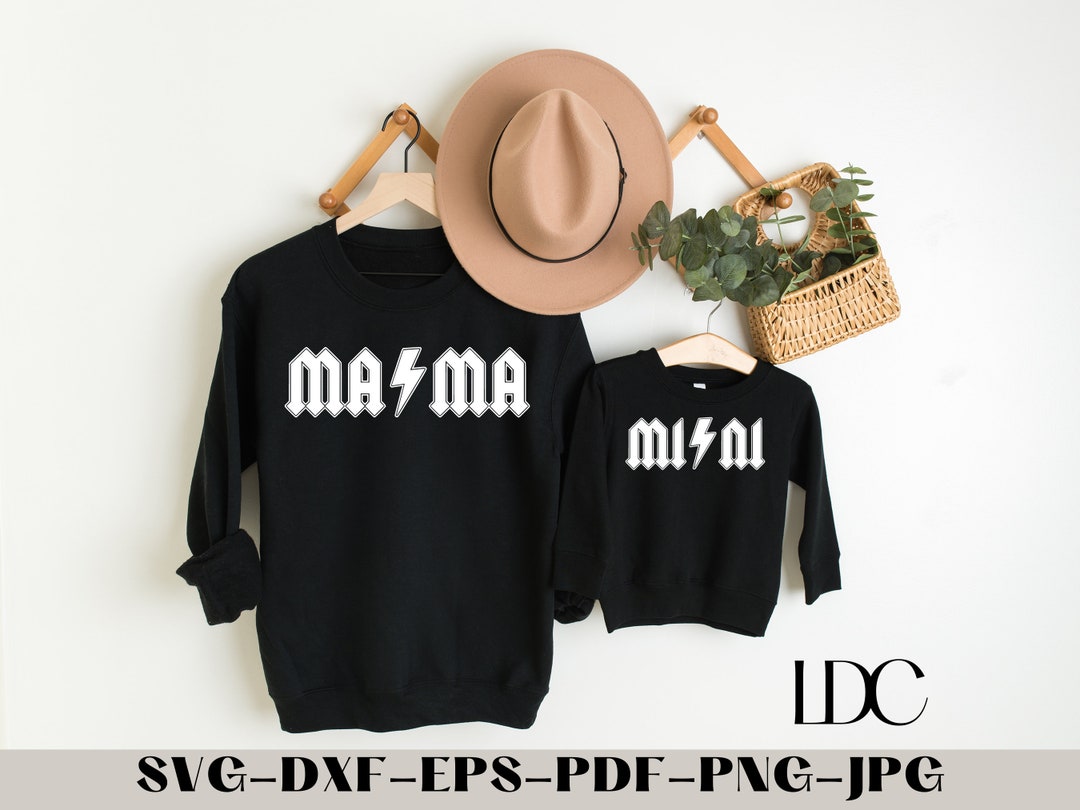 Mama and Mini SVG, AC/DC Inspired Svg, Outline, Lightning Svg, Mama and ...