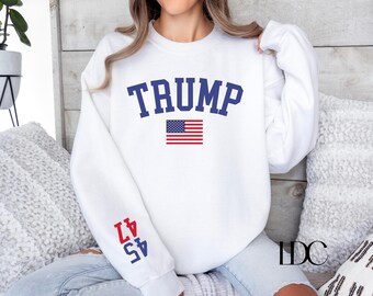 Trump 47 Crewneck: Patriotic USA Flag Sweater