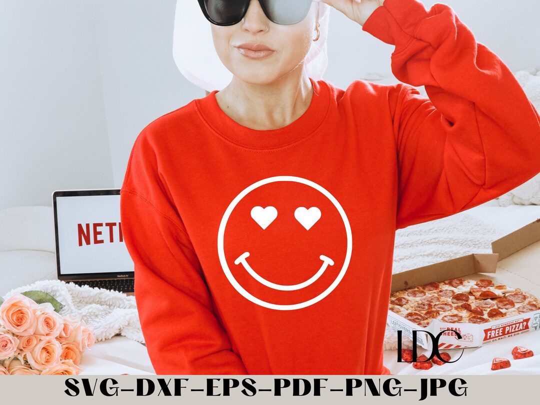 Heart Eyes Smiley Face SVG: Valentine's Day Cricut Design (digital ...