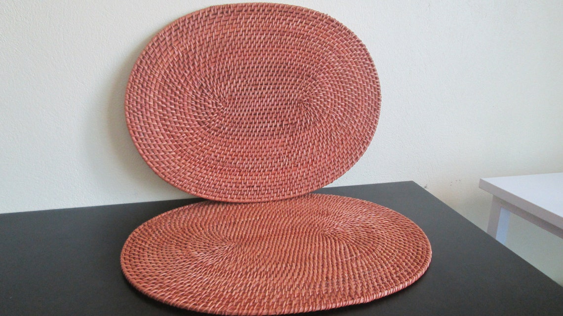 Conjunto oval rattan placemats de 2 tallas 15.7 x Etsy