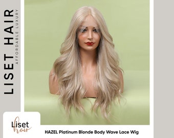 HAZEL Realistic Light Golden Blonde Wavy Lace Front Wig | Synthetic Wig for everyday use or cosplay | Warm Champagne Gold Blonde Wig