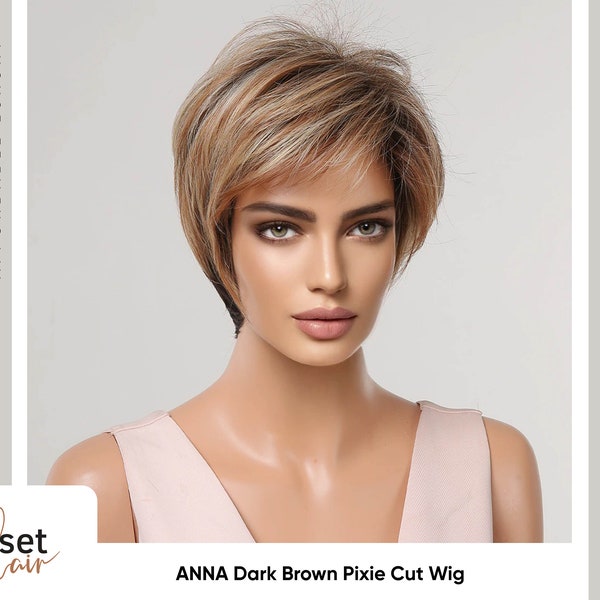 SARA Blonde Pixie Cut wig with light blonde and grey highlights | Wig with Bangs | Realistic Natural Layered Short Bob Wig for Every Day use