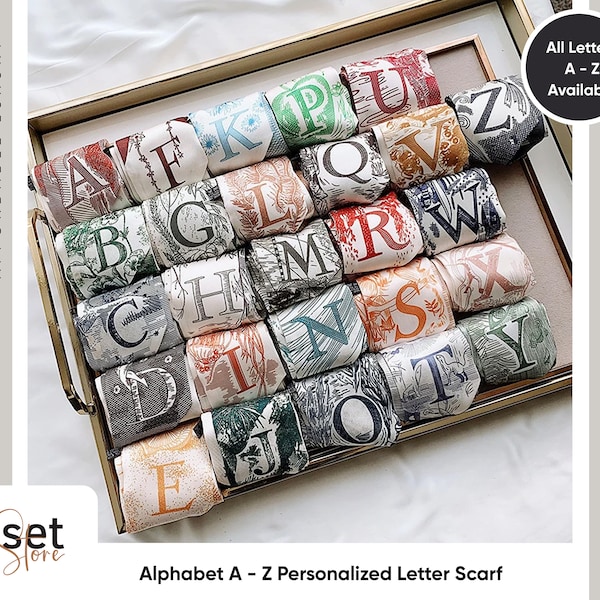 Personalized Letter A to Z Alphabet Patterned Skinny Scarf for neck scarf, handbag scarf, hair tie | Gift | Customised Bridesmaid Gift