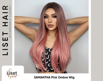 SAMANTHA Long Light Pink Body Wave Ombre Lace Front Wig for Everyday Use Cosplay Realistic Synthetic Body Wave Colored Wig Etsy