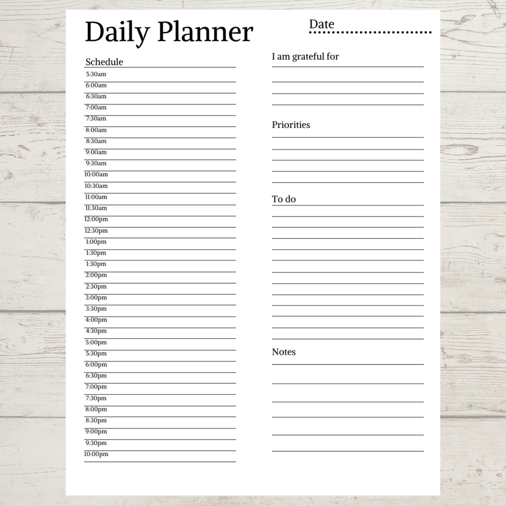 daily planner printable half hour pdf undated planner weekly etsy