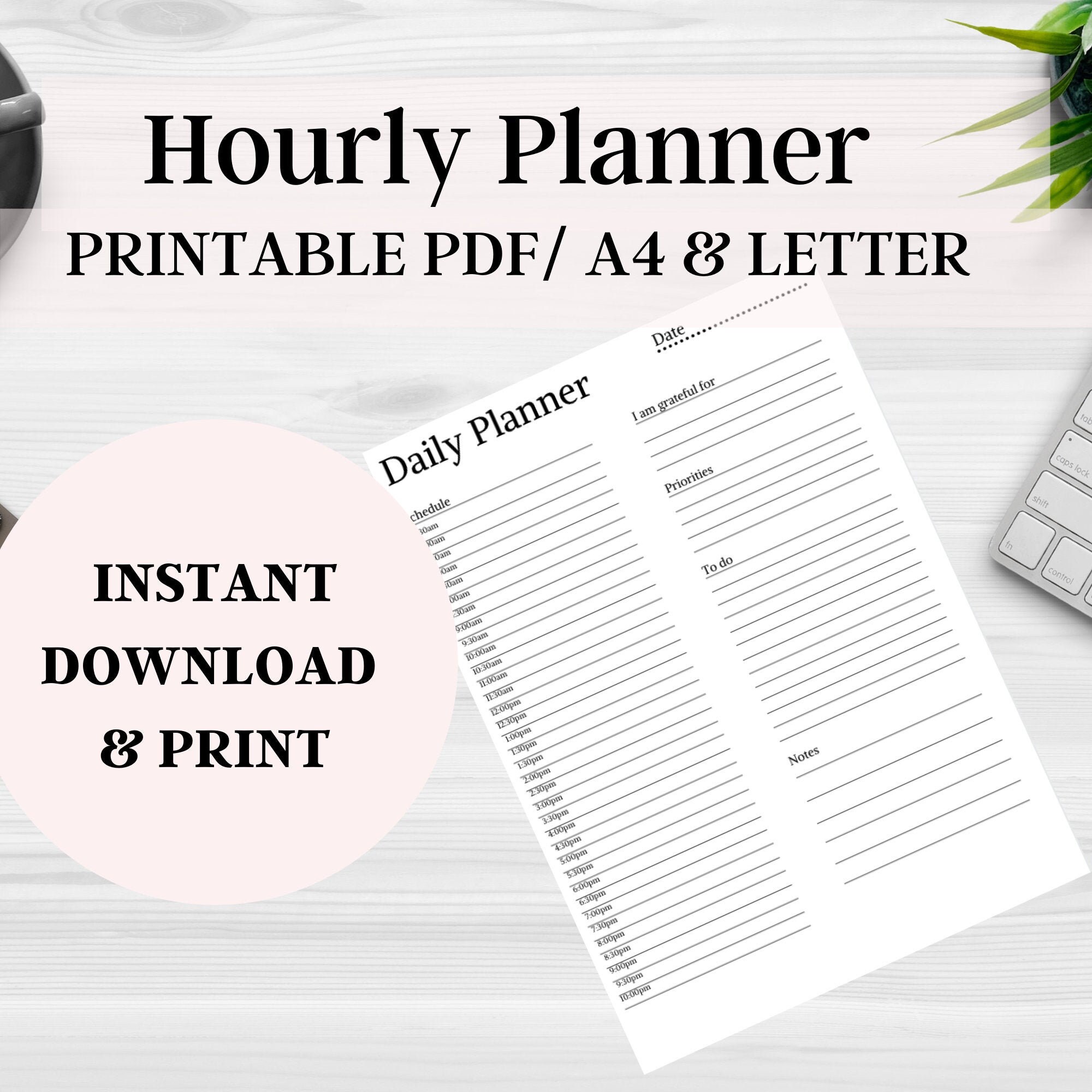 daily planner printable half hour pdf undated planner weekly etsy