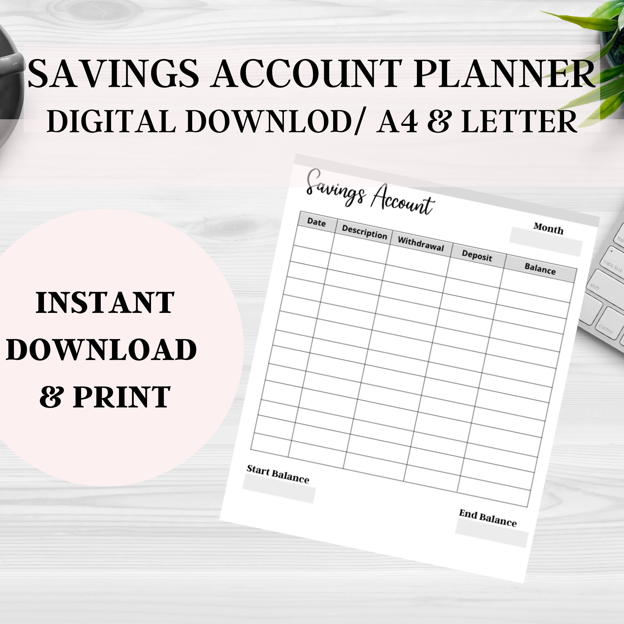 Printable Savings Account Sheet Personal Savings Tracker | Etsy