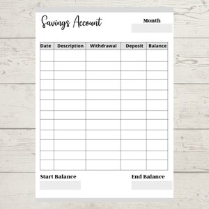 Printable Savings Account Sheet Personal Savings Tracker | Etsy