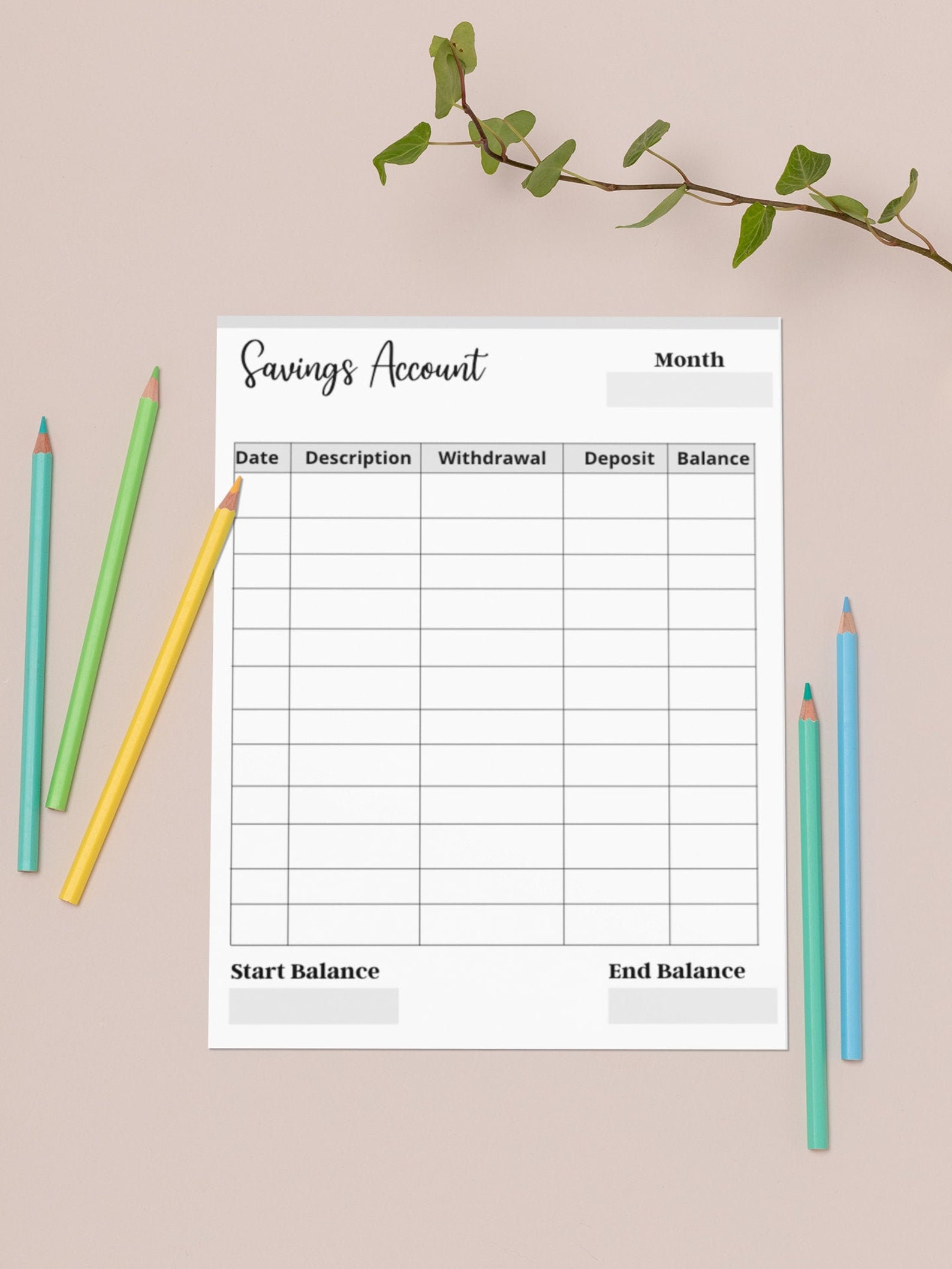 Printable Savings Account Sheet Personal Savings Tracker | Etsy