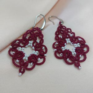 Tatting earrings, wedding earrings, lace earrings, lace jewelry, tatting earrings, earrings with beads, TAT earring, elegant jewelry