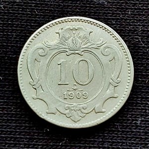 1909 Austria 10 Heller Coin, Habsburg Double-Headed Eagle, Jewelry Supply