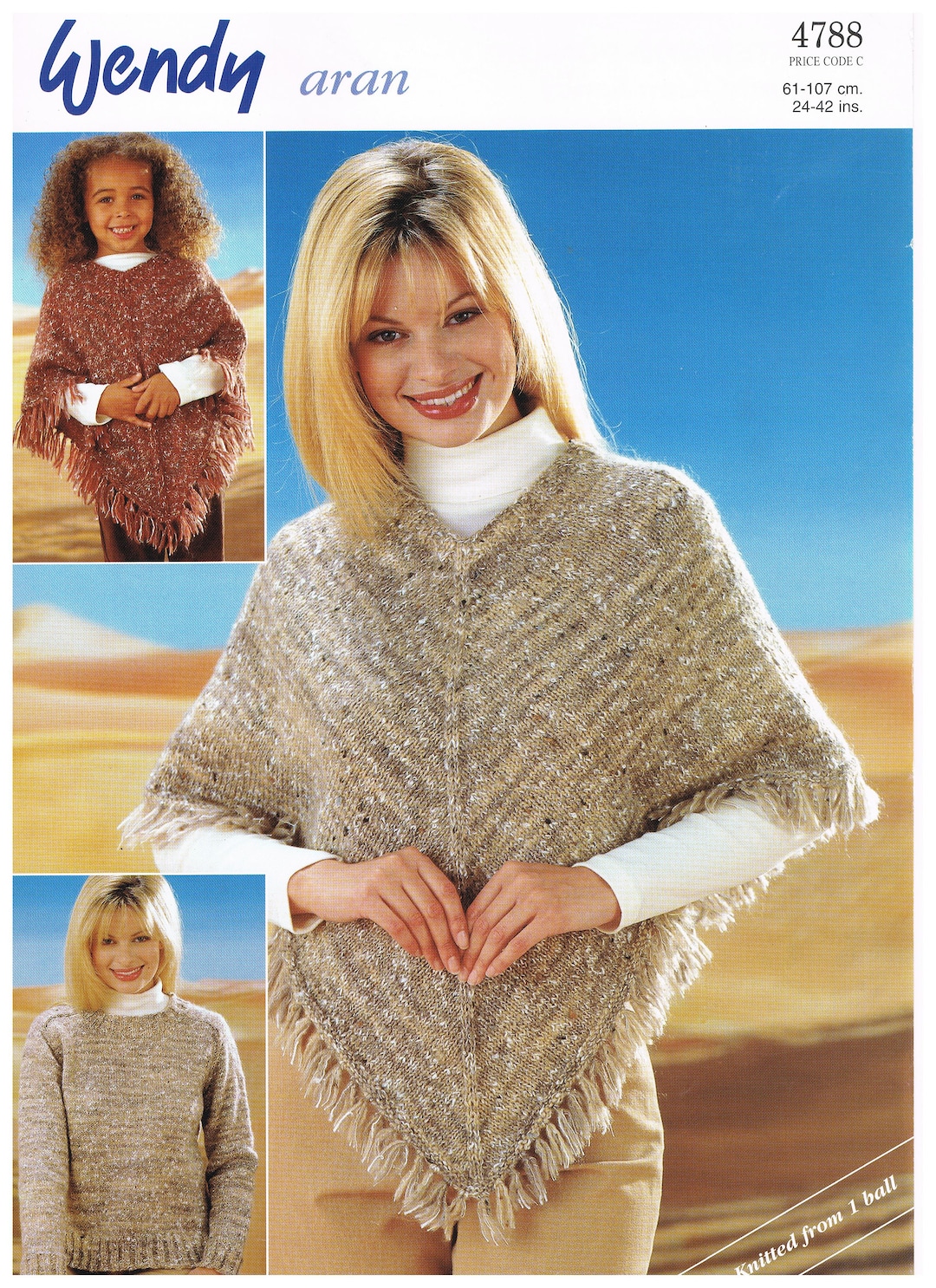 Mother and Daughter Aran Sweater and Poncho by Wendy #4788