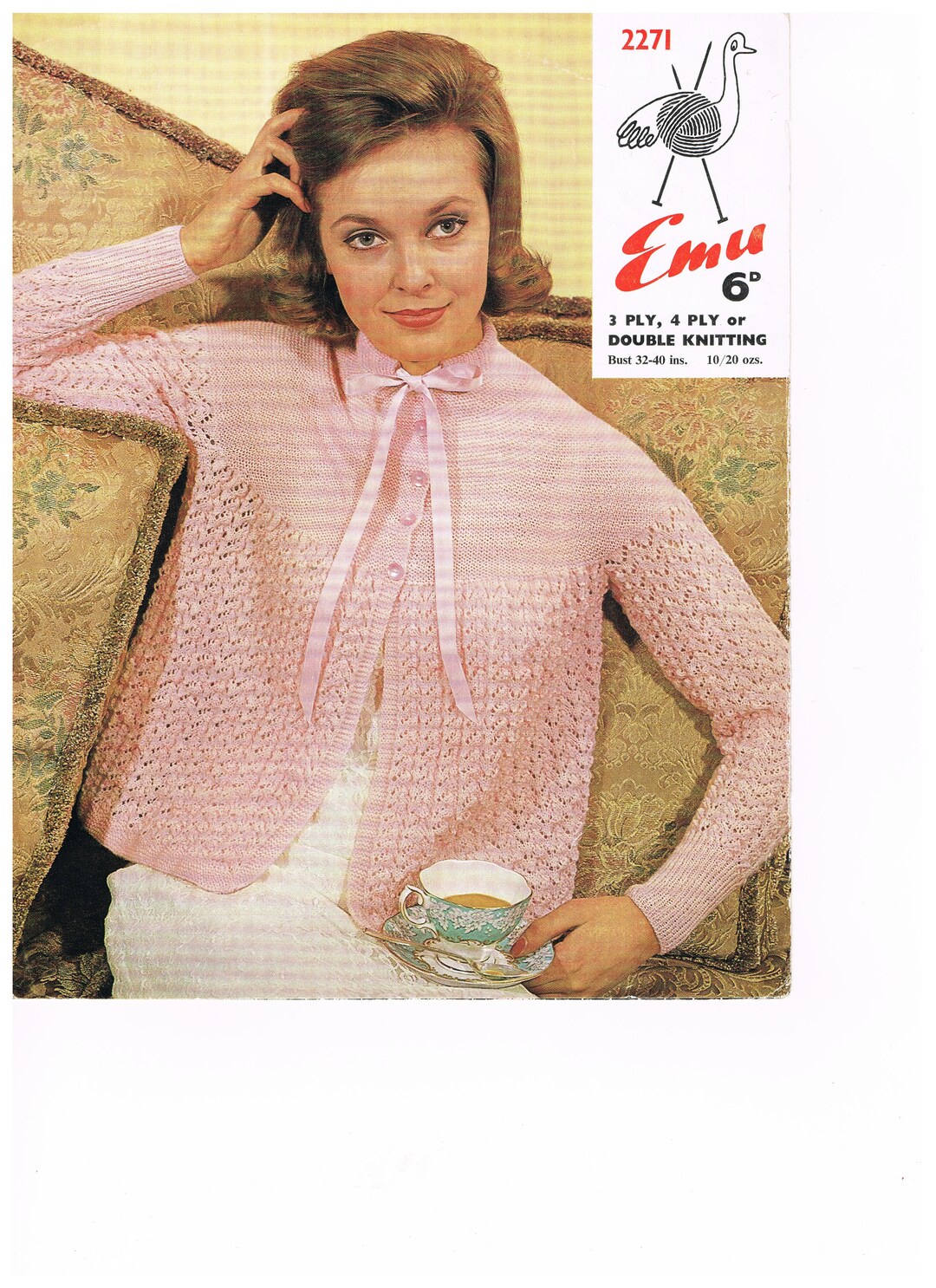 Vintage Bed Jacket Knitting Pattern, 3 Ply, 4 Ply or Double Knitting